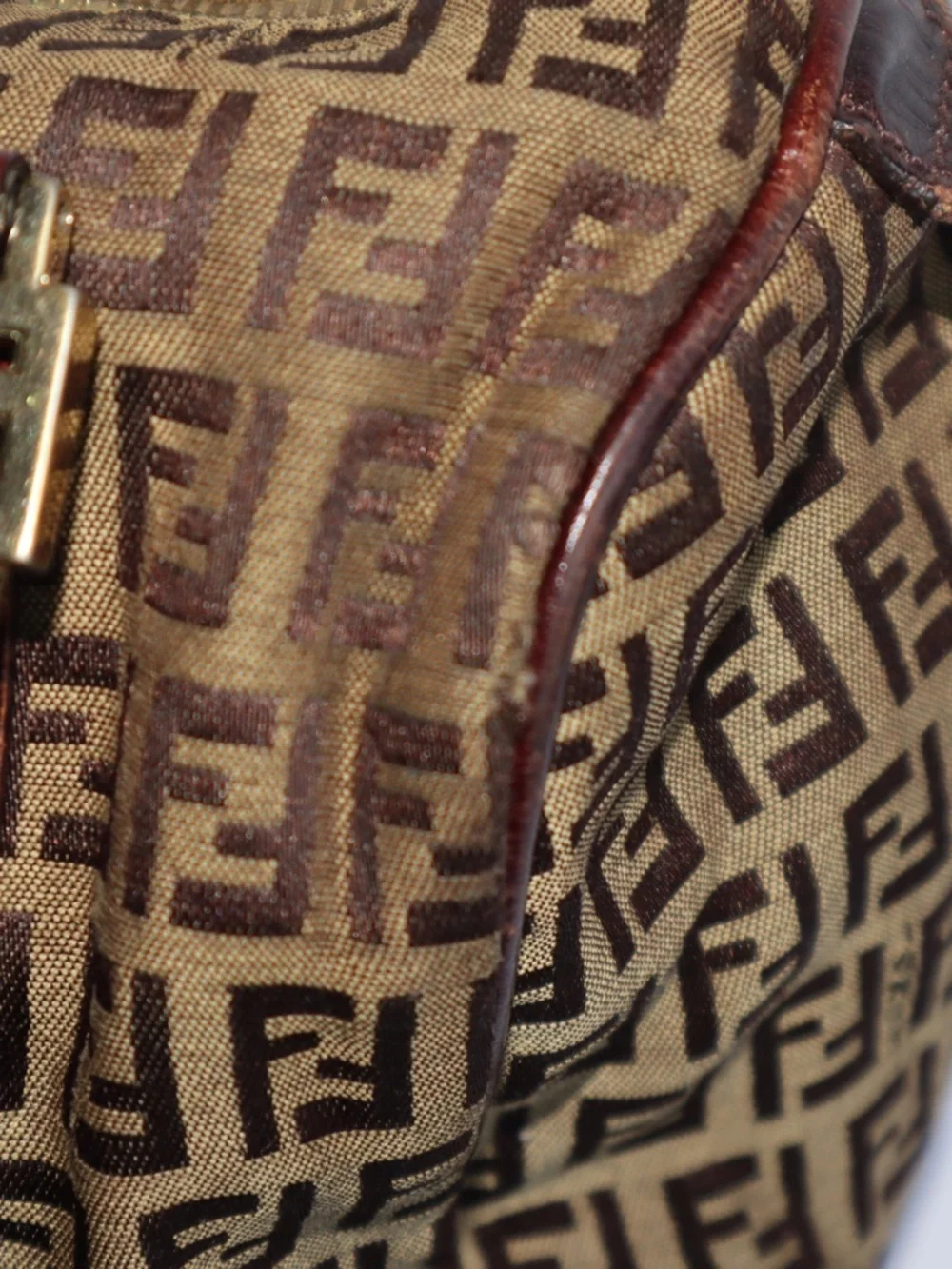 Fendi Zucchino FF Bauletto Vintage Boston Bag Brown